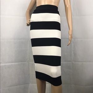 Black and white striped midi skirt